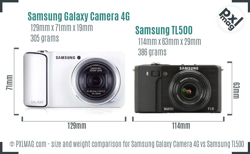 Samsung Galaxy Camera 4G vs Samsung TL500 size comparison