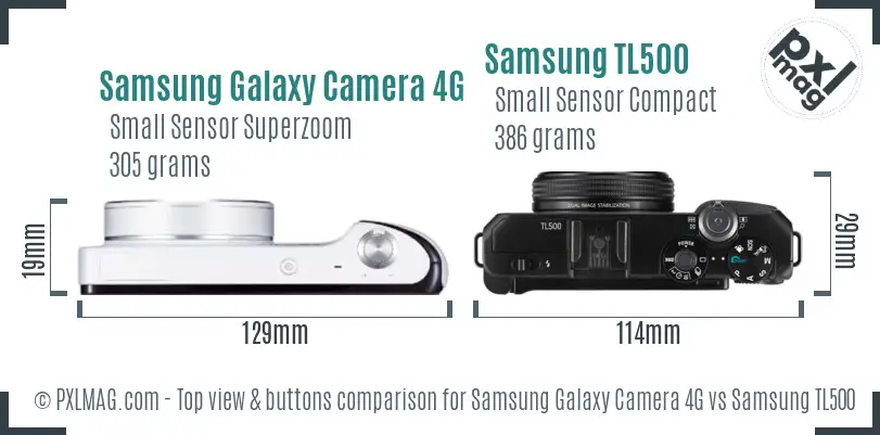Samsung Galaxy Camera 4G vs Samsung TL500 top view buttons comparison