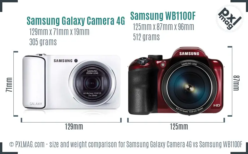 Samsung Galaxy Camera 4G vs Samsung WB1100F size comparison