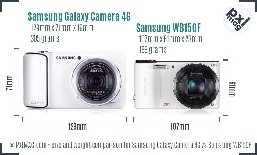 Samsung Galaxy Camera 4G vs Samsung WB150F size comparison