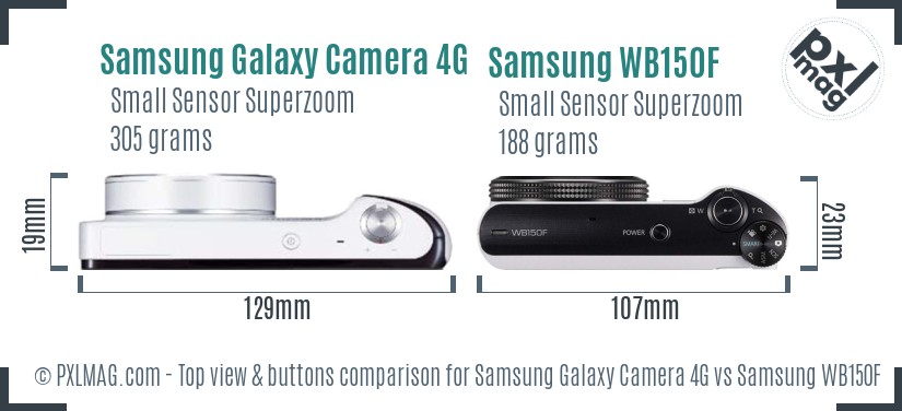 Samsung Galaxy Camera 4G vs Samsung WB150F top view buttons comparison