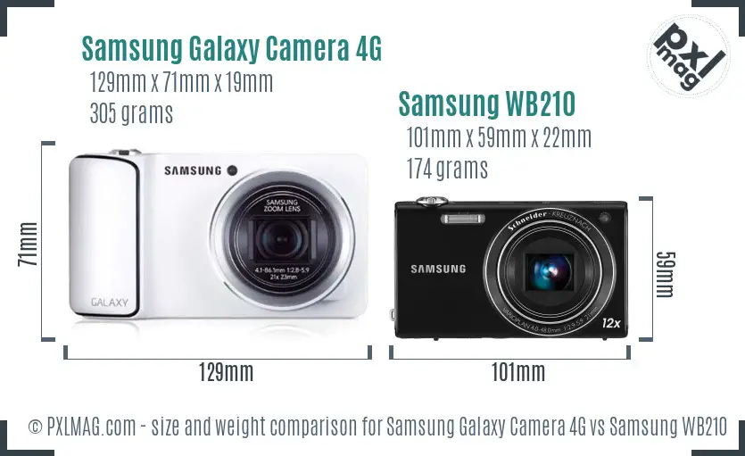 Samsung Galaxy Camera 4G vs Samsung WB210 size comparison