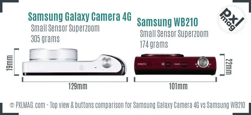 Samsung Galaxy Camera 4G vs Samsung WB210 top view buttons comparison