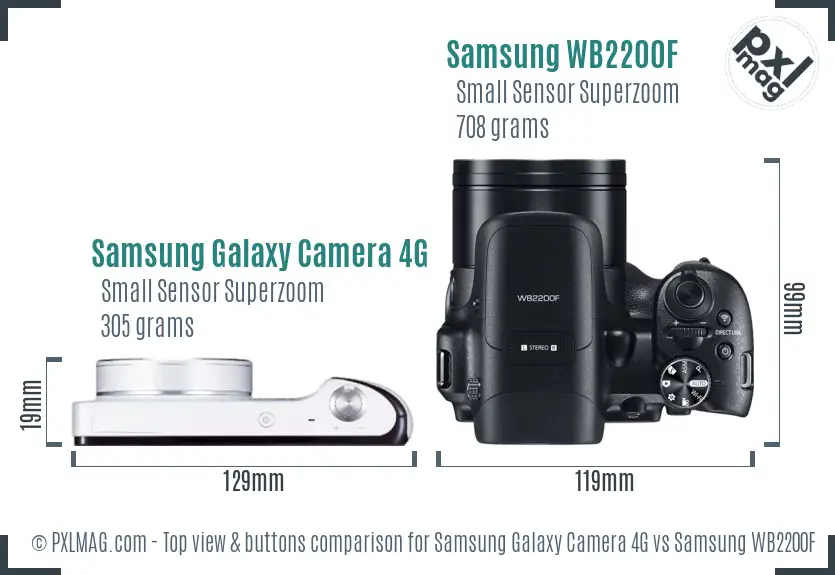 Samsung Galaxy Camera 4G vs Samsung WB2200F top view buttons comparison