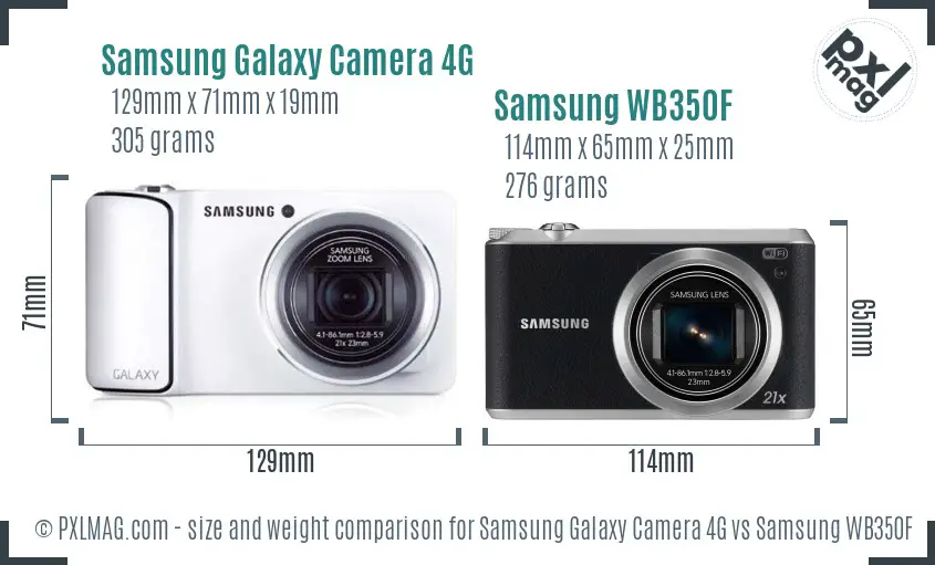Samsung Galaxy Camera 4G vs Samsung WB350F size comparison