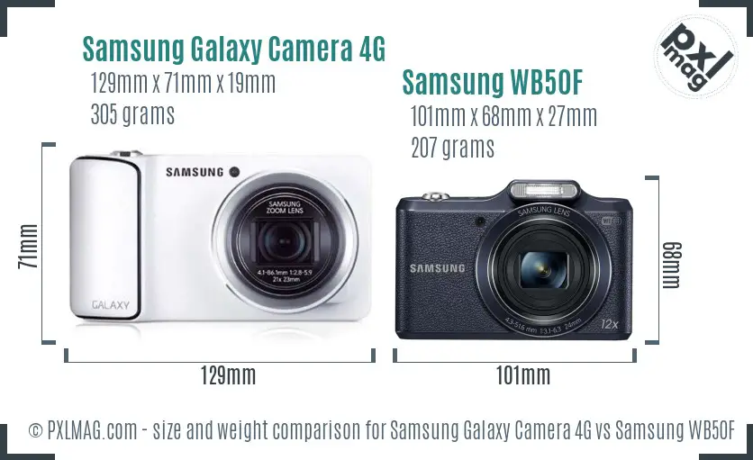Samsung Galaxy Camera 4G vs Samsung WB50F size comparison