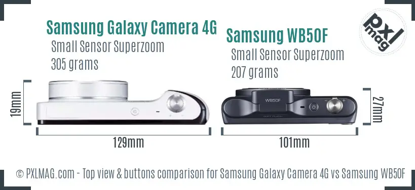 Samsung Galaxy Camera 4G vs Samsung WB50F top view buttons comparison
