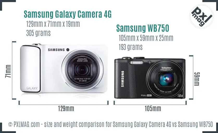 Samsung Galaxy Camera 4G vs Samsung WB750 size comparison