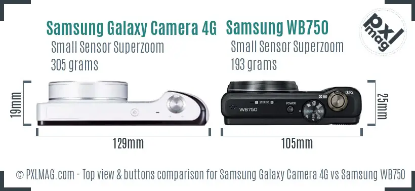 Samsung Galaxy Camera 4G vs Samsung WB750 top view buttons comparison
