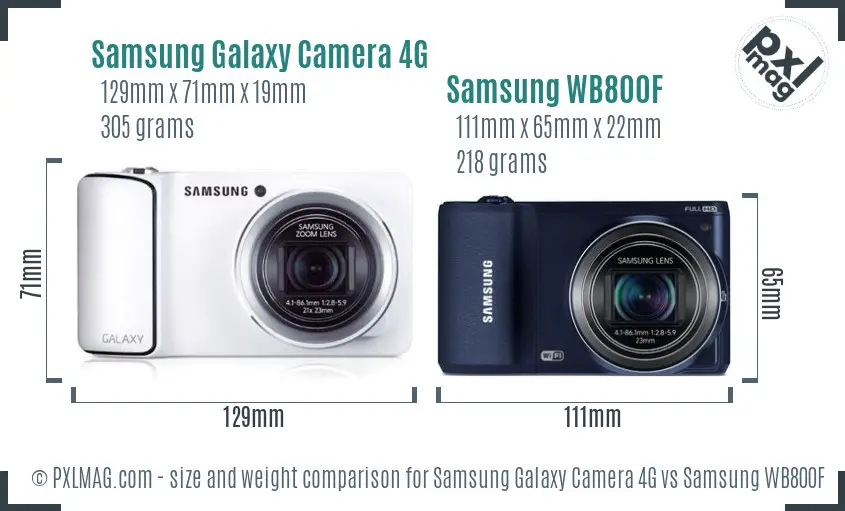 Samsung Galaxy Camera 4G vs Samsung WB800F size comparison
