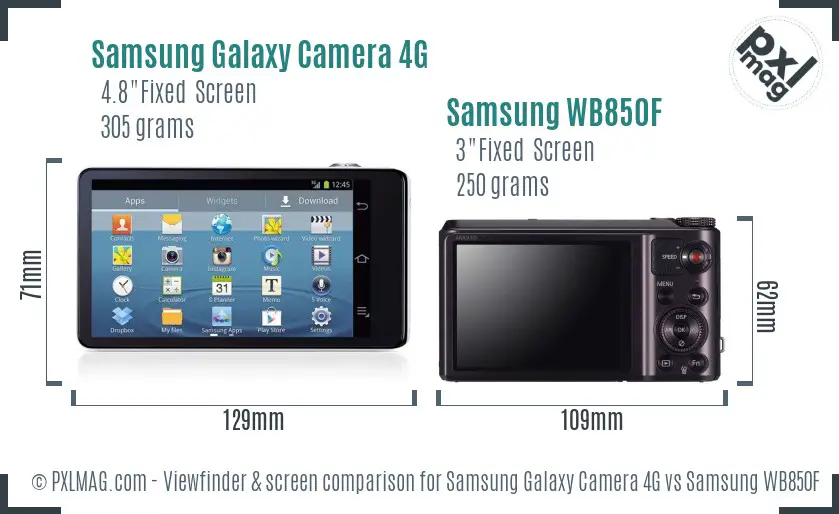 Samsung Galaxy Camera 4G vs Samsung WB850F Screen and Viewfinder comparison