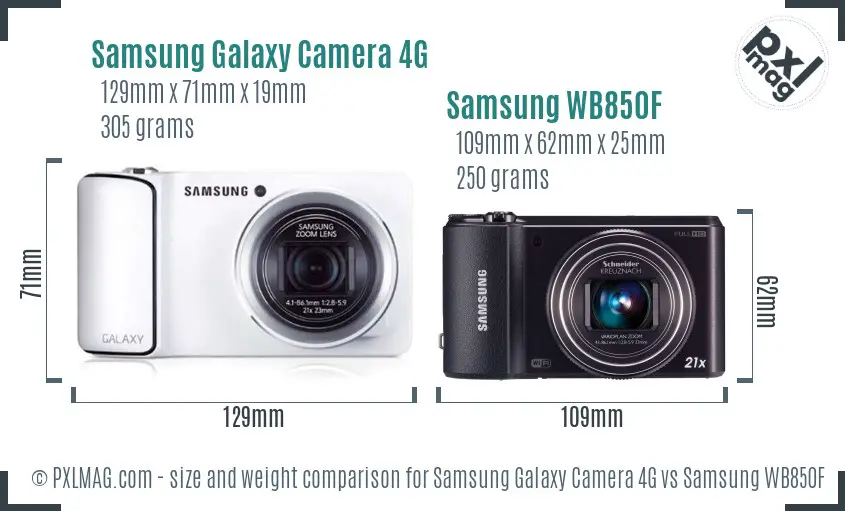 Samsung Galaxy Camera 4G vs Samsung WB850F size comparison