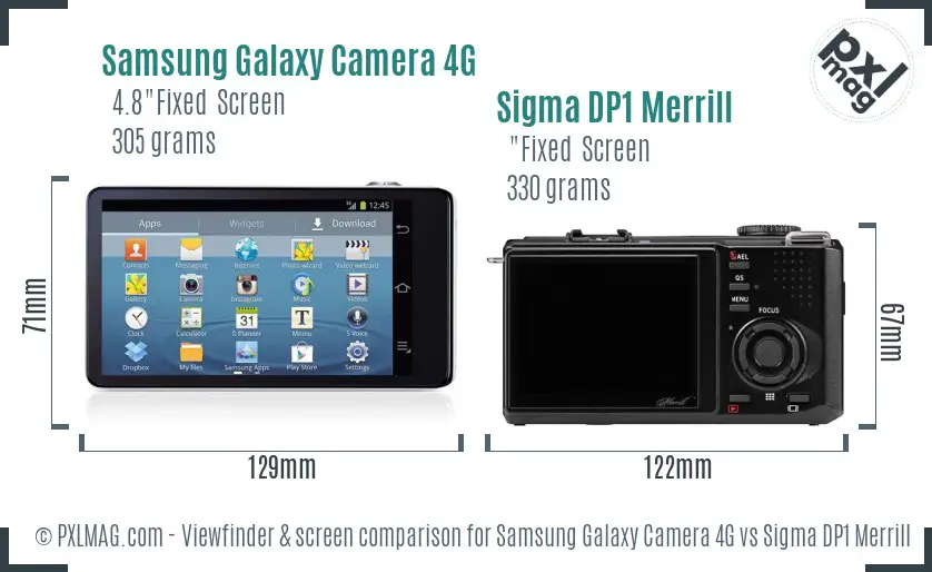 Samsung Galaxy Camera 4G vs Sigma DP1 Merrill Screen and Viewfinder comparison