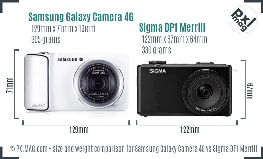 Samsung Galaxy Camera 4G vs Sigma DP1 Merrill size comparison