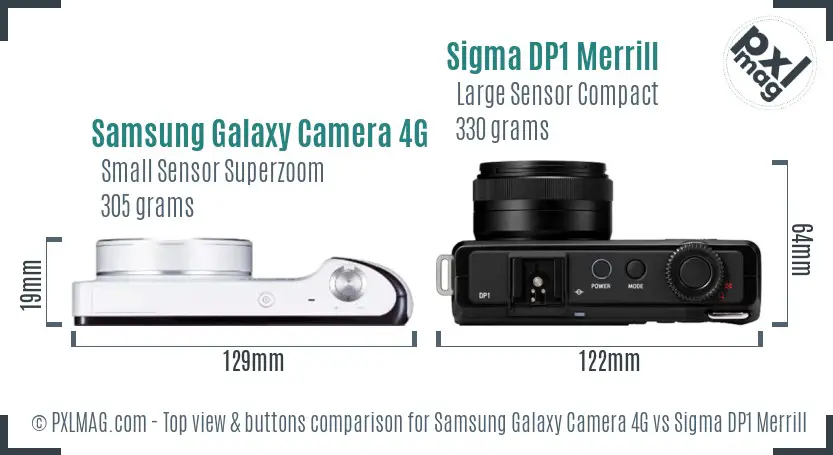 Samsung Galaxy Camera 4G vs Sigma DP1 Merrill top view buttons comparison