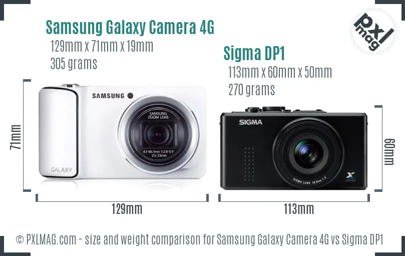 Samsung Galaxy Camera 4G vs Sigma DP1 size comparison