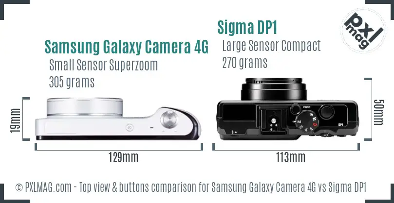 Samsung Galaxy Camera 4G vs Sigma DP1 top view buttons comparison