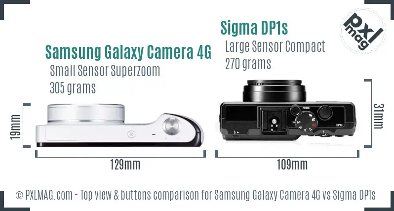 Samsung Galaxy Camera 4G vs Sigma DP1s top view buttons comparison