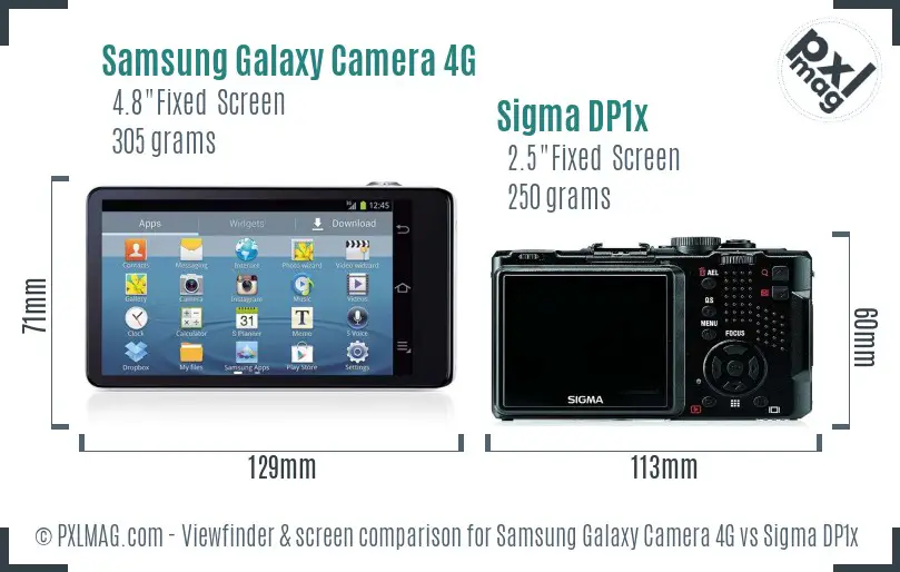 Samsung Galaxy Camera 4G vs Sigma DP1x Screen and Viewfinder comparison