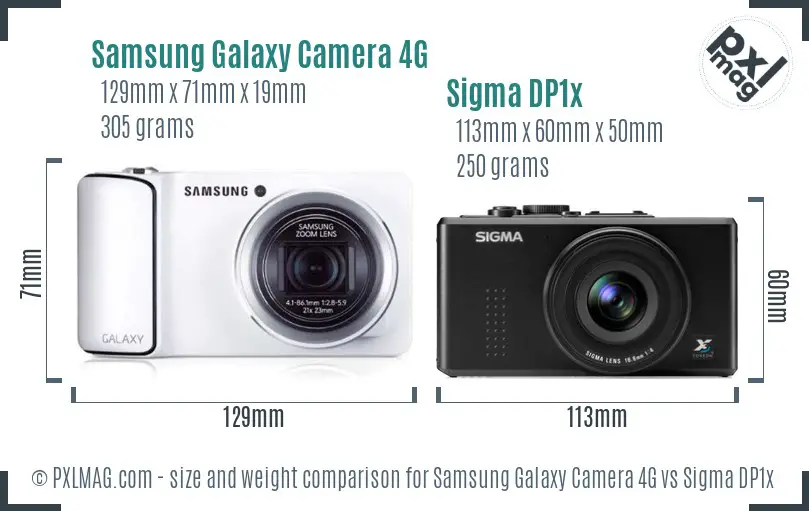Samsung Galaxy Camera 4G vs Sigma DP1x size comparison