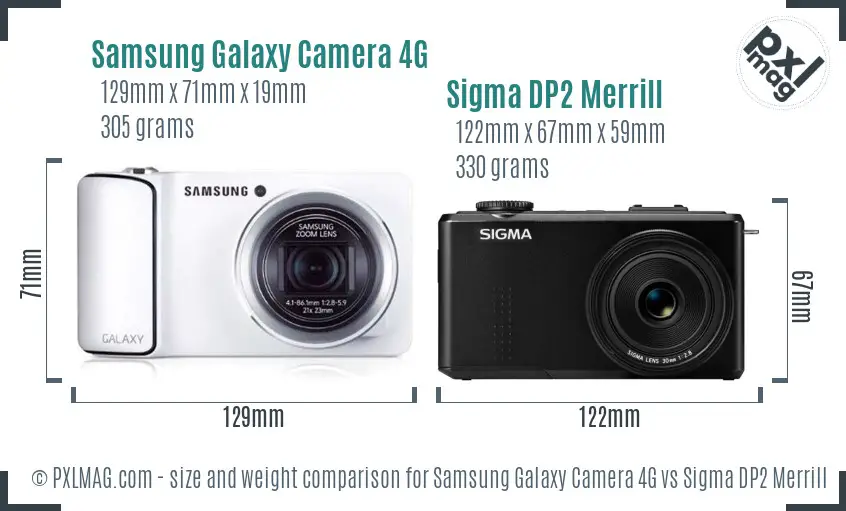 Samsung Galaxy Camera 4G vs Sigma DP2 Merrill size comparison