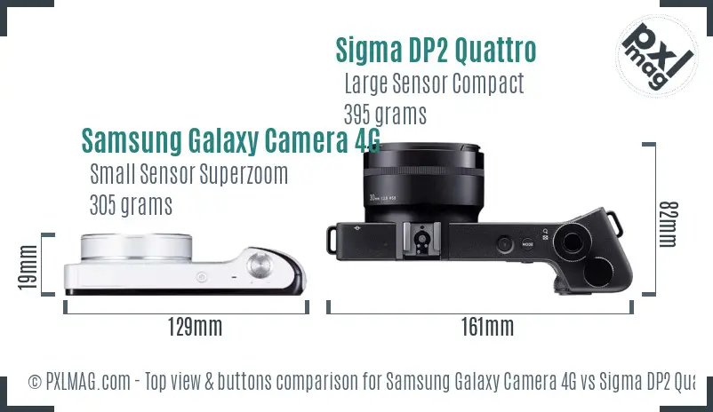 Samsung Galaxy Camera 4G vs Sigma DP2 Quattro top view buttons comparison