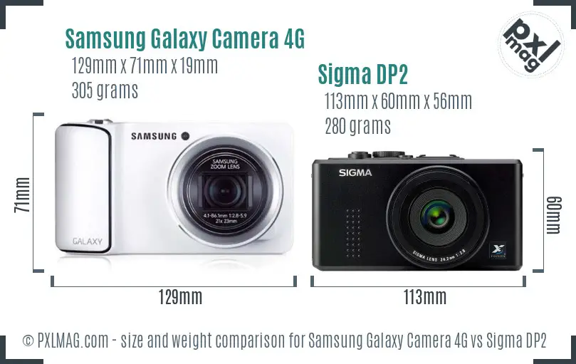 Samsung Galaxy Camera 4G vs Sigma DP2 size comparison