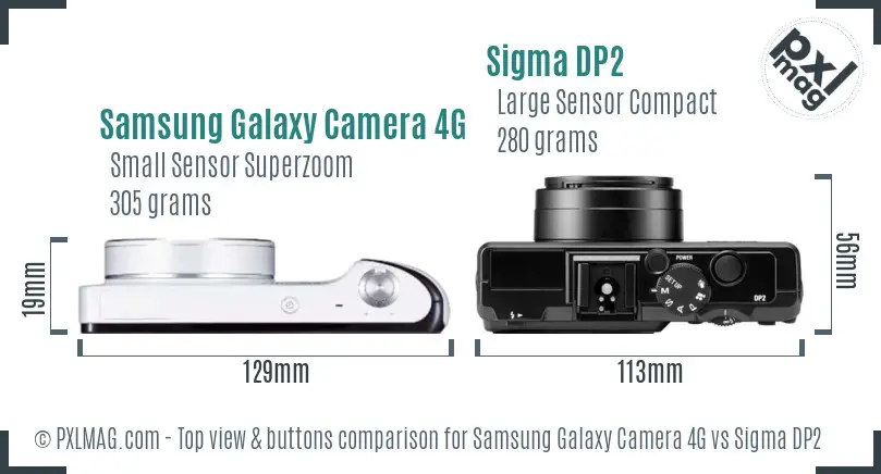 Samsung Galaxy Camera 4G vs Sigma DP2 top view buttons comparison