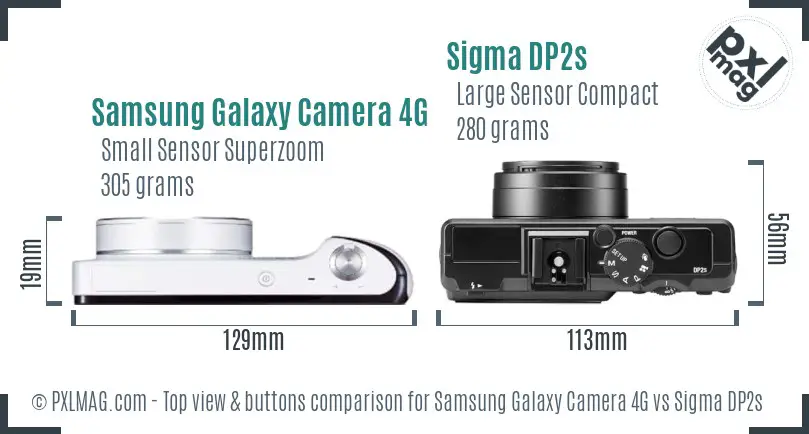 Samsung Galaxy Camera 4G vs Sigma DP2s top view buttons comparison