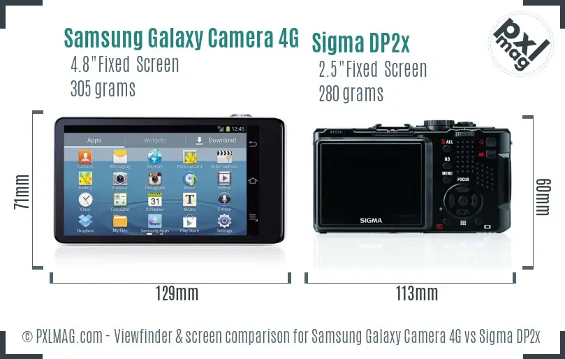 Samsung Galaxy Camera 4G vs Sigma DP2x Screen and Viewfinder comparison
