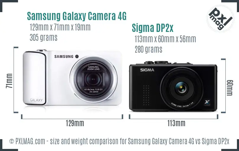 Samsung Galaxy Camera 4G vs Sigma DP2x size comparison