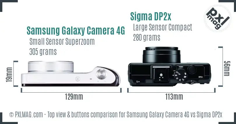 Samsung Galaxy Camera 4G vs Sigma DP2x top view buttons comparison