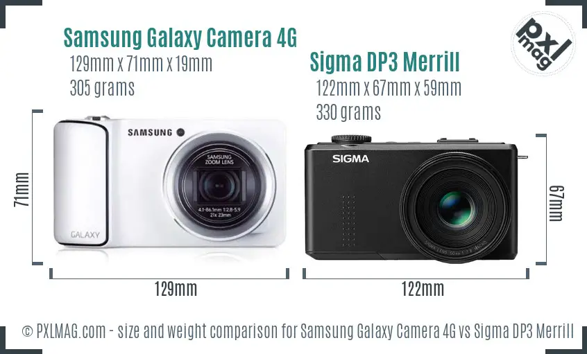 Samsung Galaxy Camera 4G vs Sigma DP3 Merrill size comparison