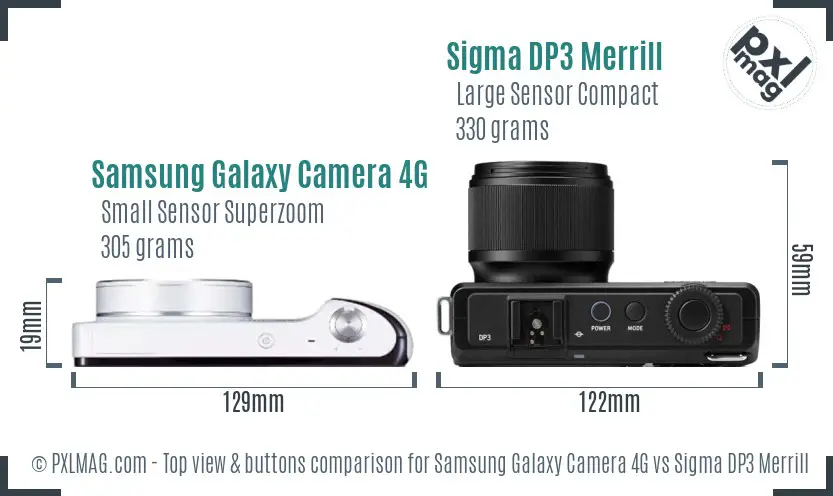 Samsung Galaxy Camera 4G vs Sigma DP3 Merrill top view buttons comparison