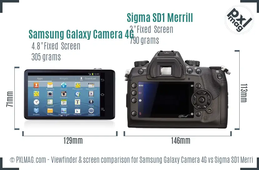 Samsung Galaxy Camera 4G vs Sigma SD1 Merrill Screen and Viewfinder comparison