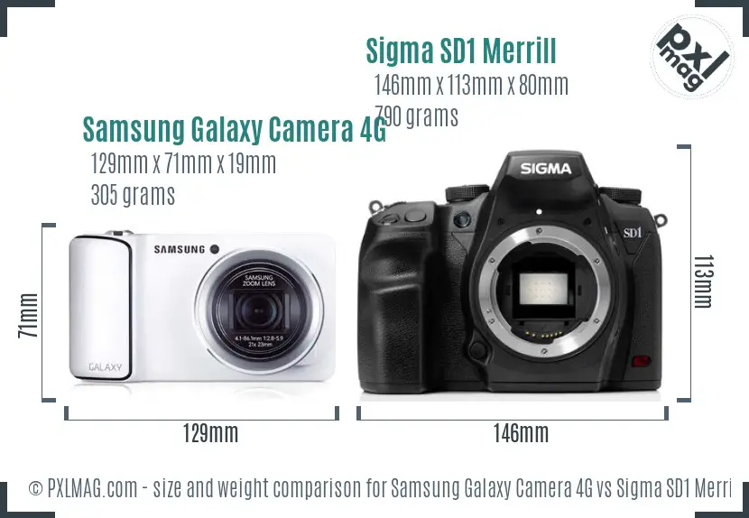 Samsung Galaxy Camera 4G vs Sigma SD1 Merrill size comparison