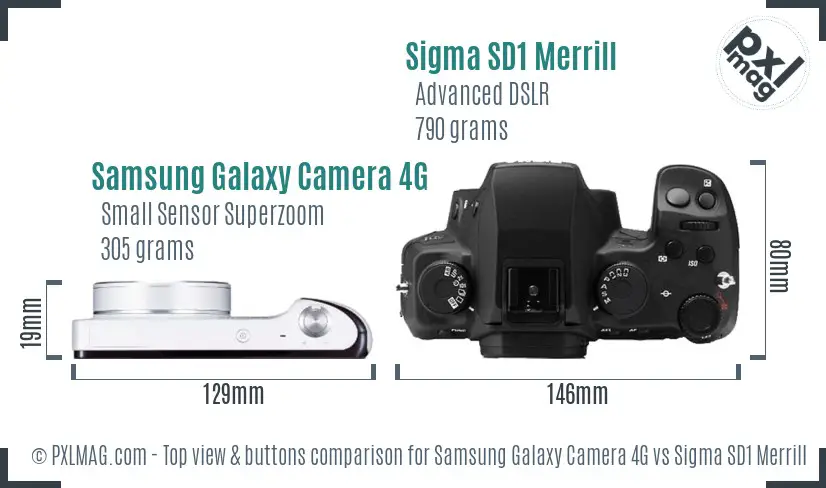 Samsung Galaxy Camera 4G vs Sigma SD1 Merrill top view buttons comparison