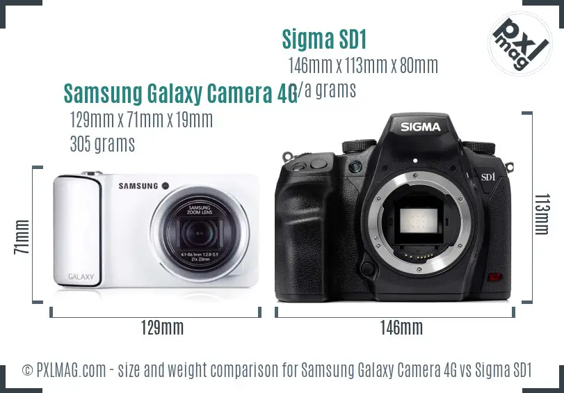 Samsung Galaxy Camera 4G vs Sigma SD1 size comparison