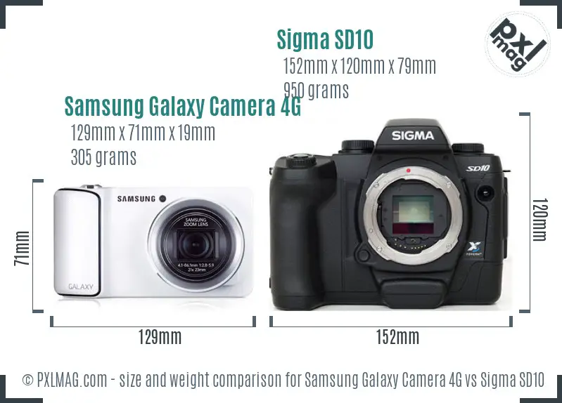 Samsung Galaxy Camera 4G vs Sigma SD10 size comparison