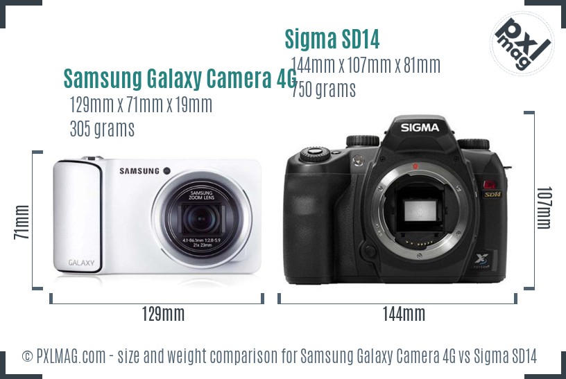 Samsung Galaxy Camera 4G vs Sigma SD14 size comparison