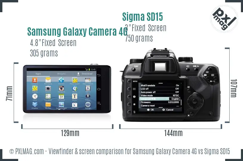 Samsung Galaxy Camera 4G vs Sigma SD15 Screen and Viewfinder comparison