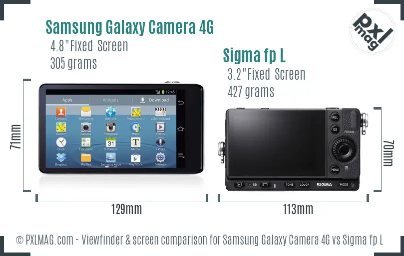 Samsung Galaxy Camera 4G vs Sigma fp L Screen and Viewfinder comparison