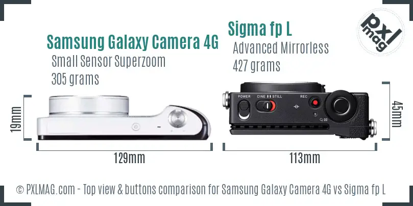 Samsung Galaxy Camera 4G vs Sigma fp L top view buttons comparison