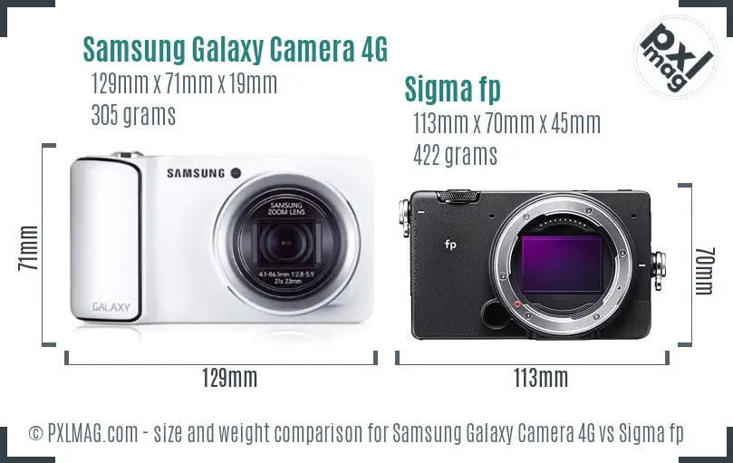 Samsung Galaxy Camera 4G vs Sigma fp size comparison