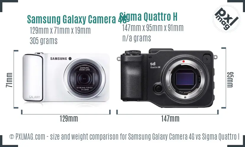 Samsung Galaxy Camera 4G vs Sigma Quattro H size comparison