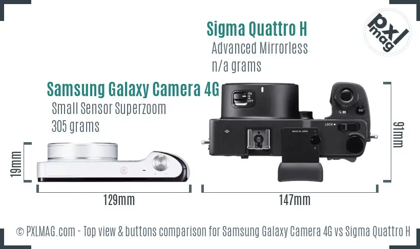 Samsung Galaxy Camera 4G vs Sigma Quattro H top view buttons comparison