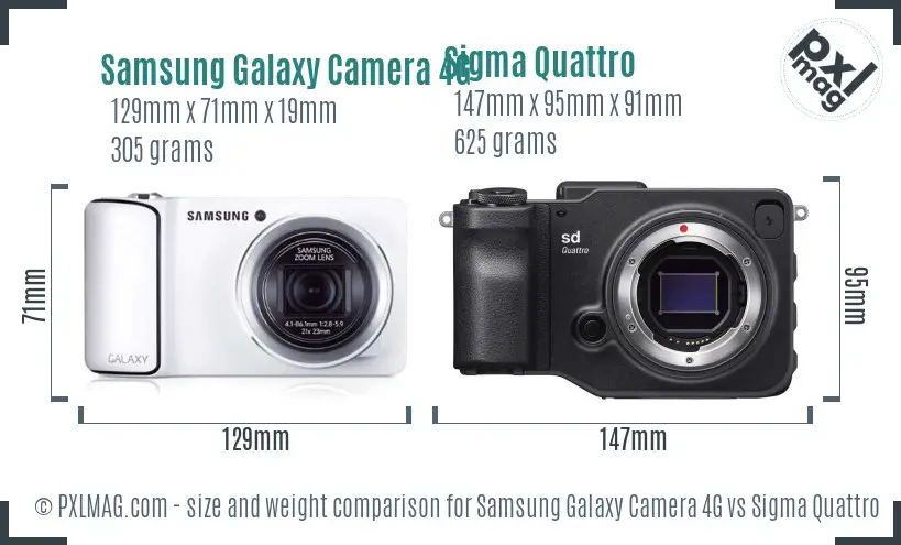 Samsung Galaxy Camera 4G vs Sigma Quattro size comparison