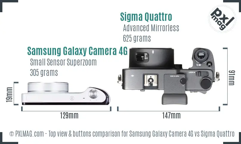 Samsung Galaxy Camera 4G vs Sigma Quattro top view buttons comparison