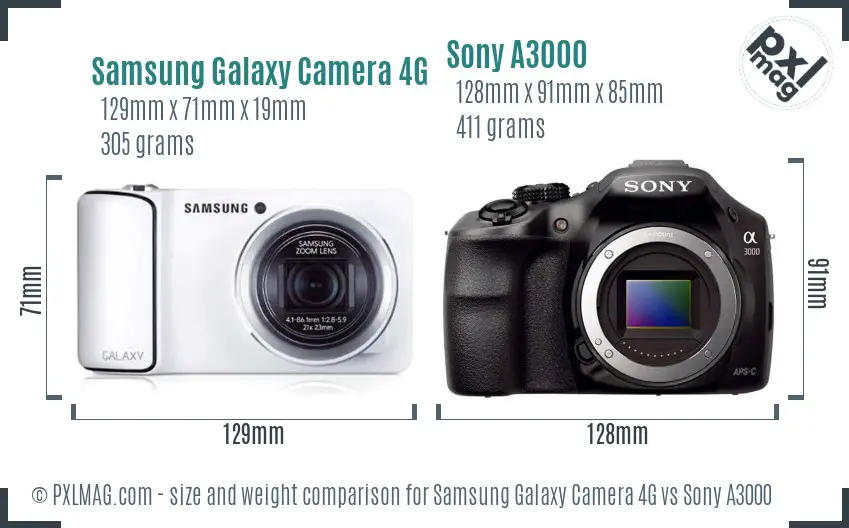 Samsung Galaxy Camera 4G vs Sony A3000 size comparison