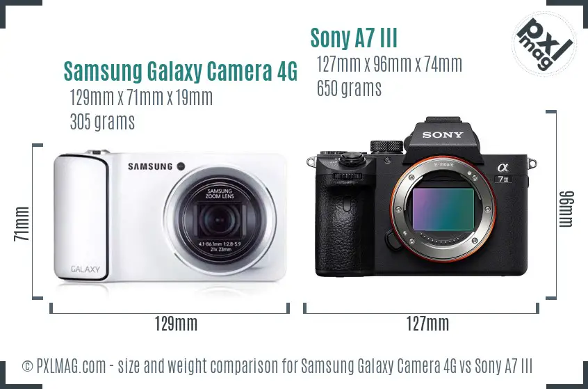 Samsung Galaxy Camera 4G vs Sony A7 III size comparison